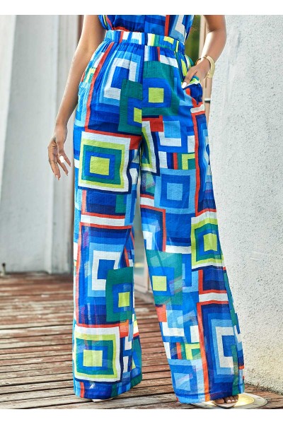 Geometric Print High Waisted Loose Pants