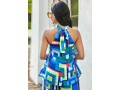 Halter Sky Blue Patchwork Tie Back Blouse