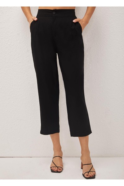 High Waist Black Pocket Design Pants