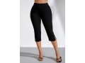 High Waist Side Slit Black Cropped Pants