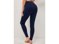 High Waist Skinny Navy Blue Stretch Fabric Pocket Pants