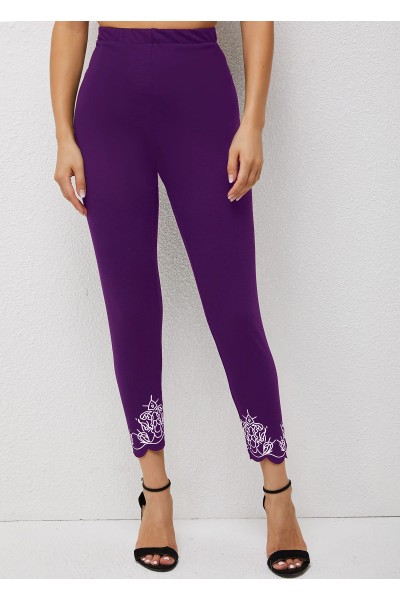 High Waisted Printed Pierced Skinny Pants