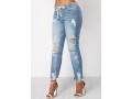 Light Blue Shredded Elastic Waist Pocket Jeans