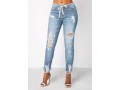 Light Blue Shredded Elastic Waist Pocket Jeans