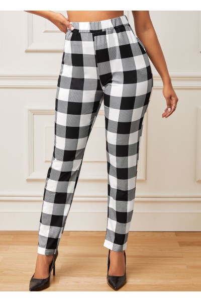 Plaid High Waisted Color Block Pants