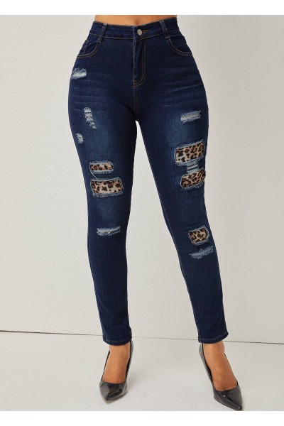 Shredded Leopard High Waist Skinny Jeans