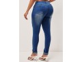 Shredded Pocket Skinny Denim Blue Mid Waist Jeans