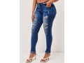 Shredded Pocket Skinny Denim Blue Mid Waist Jeans