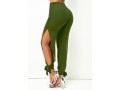 Side Slit Drawstring Waist Army Green Pants