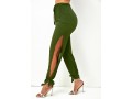 Side Slit Drawstring Waist Army Green Pants