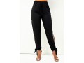 Side Slit Drawstring Waist Black Pants