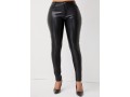 Skinny Solid Button Detail Leather Pants