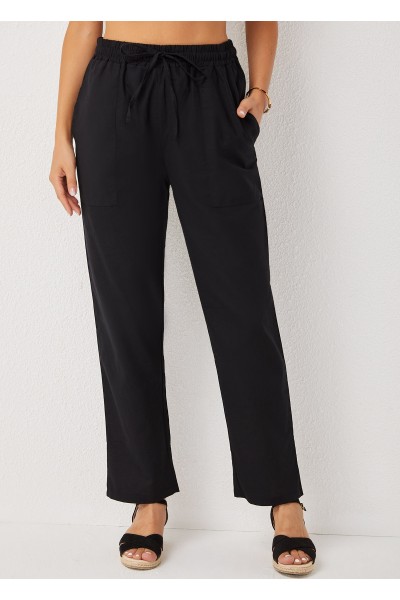 Solid High Waisted Pocket Detail Pants