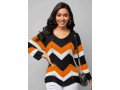 Asymmetric Hem Chevron Print Long Sleeve Sweater