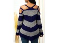 Asymmetric Hem Cold Shoulder Striped Sweater