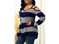 Asymmetric Hem Cold Shoulder Striped Sweater