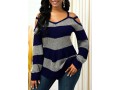 Asymmetric Hem Cold Shoulder Striped Sweater