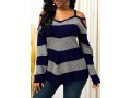 Asymmetric Hem Cold Shoulder Striped Sweater