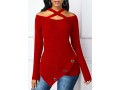 Asymmetric Hem Cross Strap Cold Shoulder Sweater