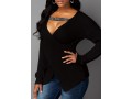 Asymmetric Hem Cutout Front Black Sweater