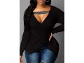 Asymmetric Hem Cutout Front Black Sweater