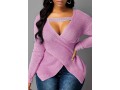 Asymmetric Hem Cutout Front Light Pink Sweater