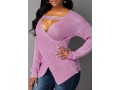 Asymmetric Hem Cutout Front Light Pink Sweater