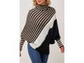 Batwing Sleeve Striped Black Mock Neck Sweater