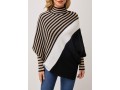 Batwing Sleeve Striped Black Mock Neck Sweater