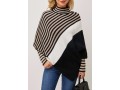 Batwing Sleeve Striped Black Mock Neck Sweater