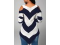 Chevron Print Cold Shoulder V Neck Sweater