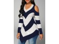 Chevron Print Cold Shoulder V Neck Sweater