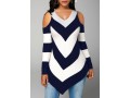 Chevron Print Cold Shoulder V Neck Sweater