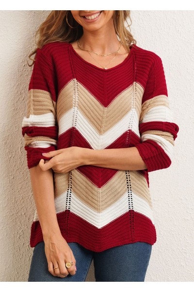 Chevron Print Long Sleeve Round Neck Sweater