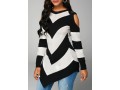 Cold Shoulder Chevron Pattern Long Sleeve Sweater