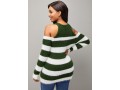 Cold Shoulder Stripe Print Long Sleeve Round Neck Sweater