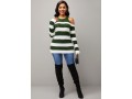 Cold Shoulder Stripe Print Long Sleeve Round Neck Sweater