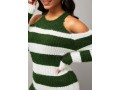 Cold Shoulder Stripe Print Long Sleeve Round Neck Sweater