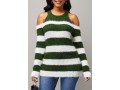 Cold Shoulder Stripe Print Long Sleeve Round Neck Sweater