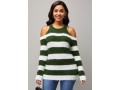 Cold Shoulder Stripe Print Long Sleeve Round Neck Sweater