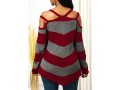 Cold Shoulder Striped Asymmetric Hem Sweater