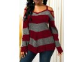 Cold Shoulder Striped Asymmetric Hem Sweater