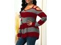 Cold Shoulder Striped Asymmetric Hem Sweater