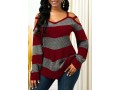 Cold Shoulder Striped Asymmetric Hem Sweater