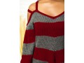 Cold Shoulder Striped Asymmetric Hem Sweater