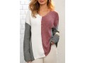 Color Block V Neck Long Sleeve Sweater