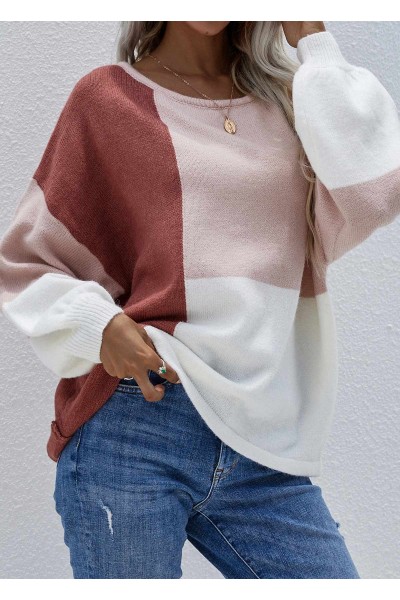 Contrast Tie Back Round Neck Sweater