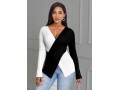 Cross Front Asymmetric Hem Color Block Sweater