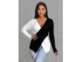 Cross Front Asymmetric Hem Color Block Sweater