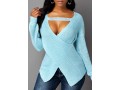 Crossover Hem Long Sleeve Cutout Front Sweater